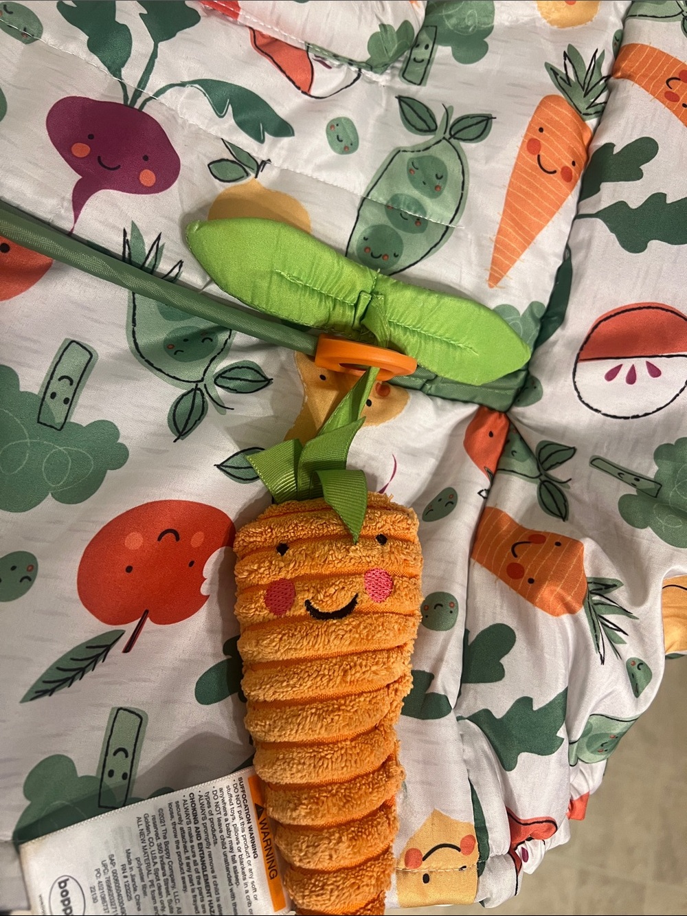 Boppy Orange Plush Carrot Clip-On Toy with Green Leaves